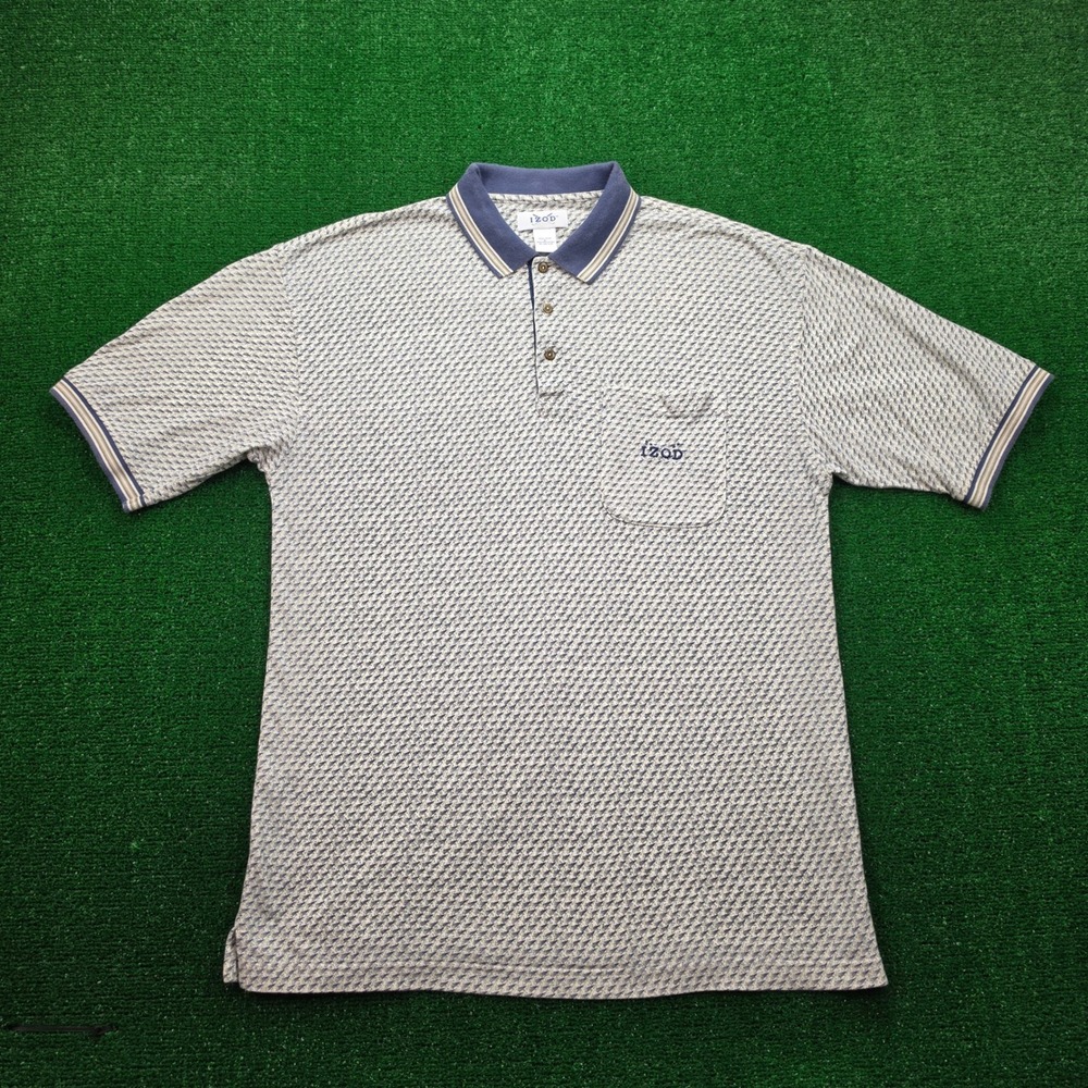 Vintage Izod Golf Heritage Polo Shirt Mens Large Geometric‎ Print Front Pocket